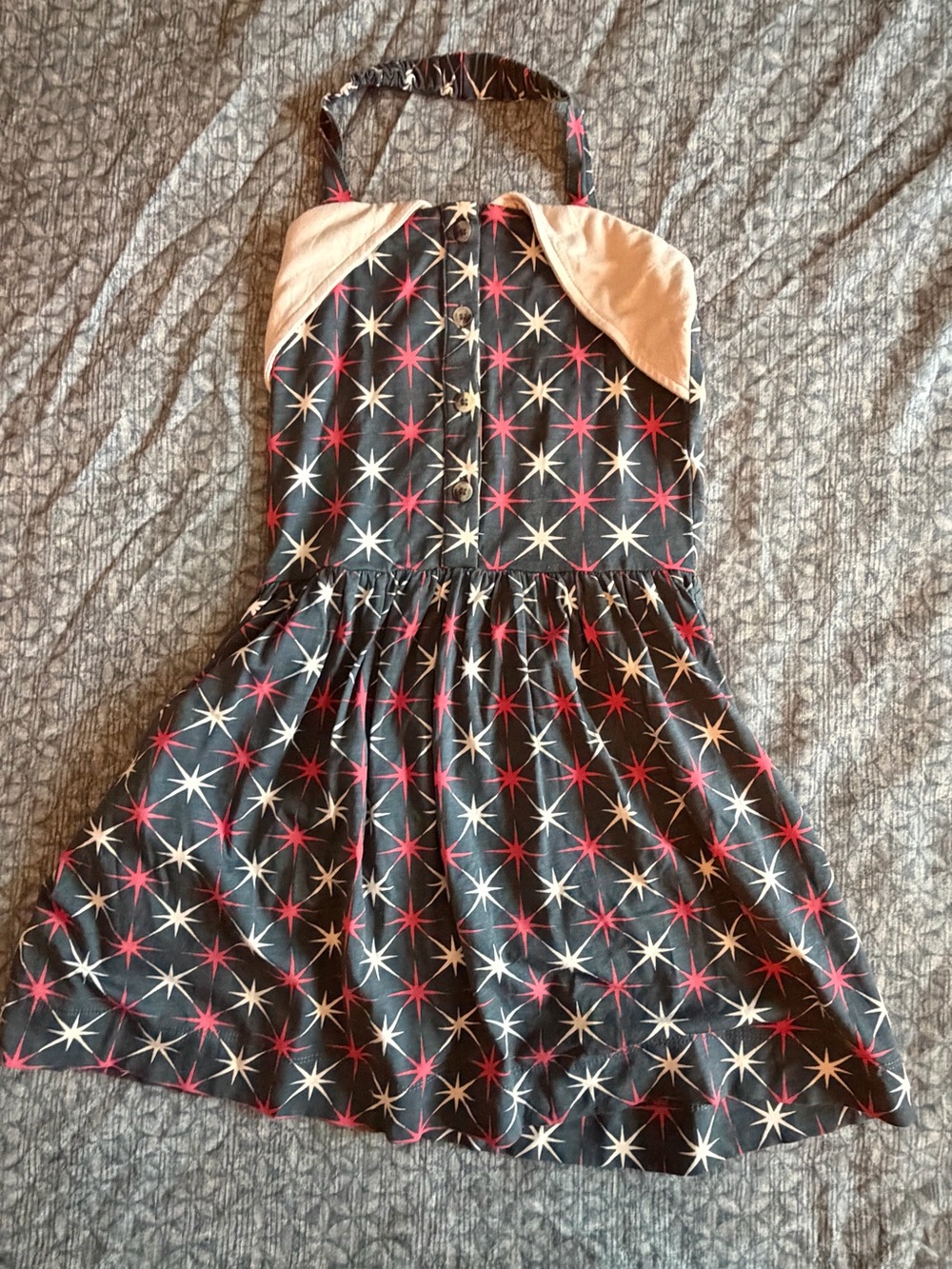 kate quinn Navy Star-Print Halter Dress with White Collar